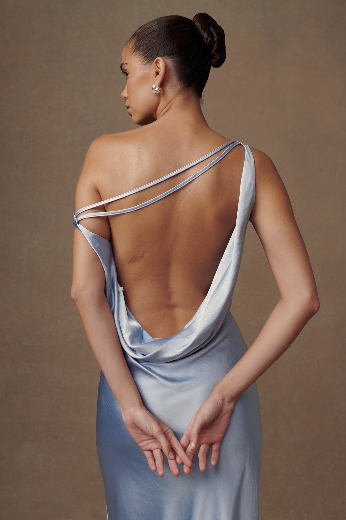 Asimetrik Kenarlı Yvette Slip Maxi Elbise - Peygamber Çiçeği Mavisi