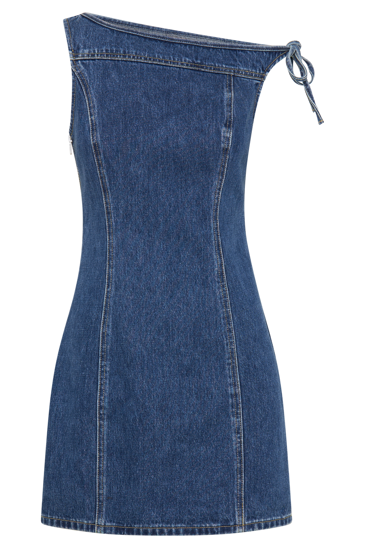 Baker Düşük Omuz Denim Mini Elbise - Koyu Mavi