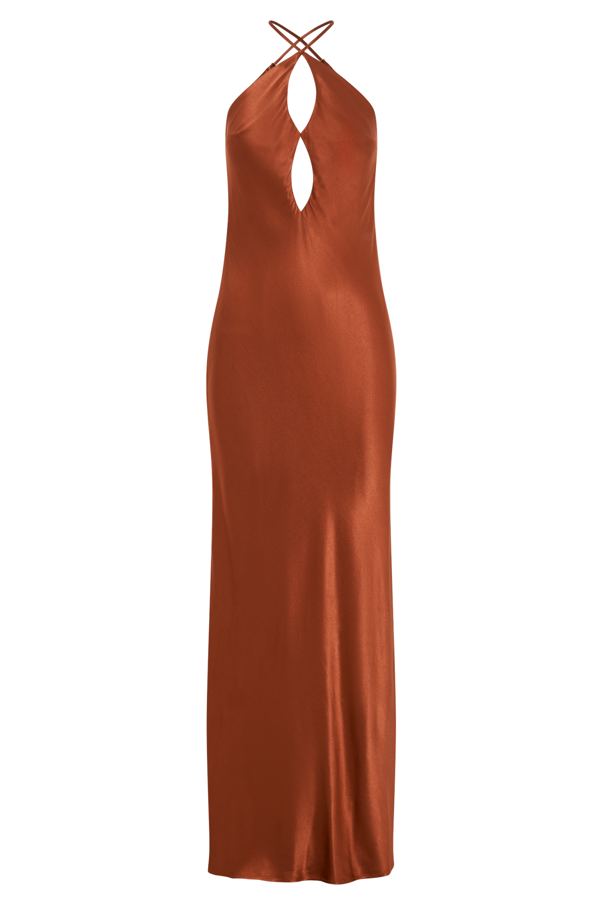 Lucia Saten Cut Out Uzun Elbise - Yanık Turuncu
