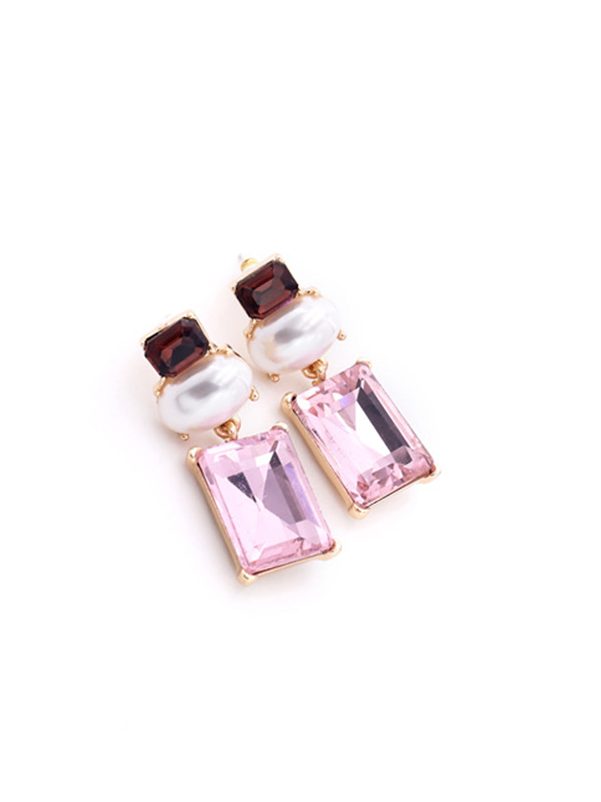 Geometrik Rhinestone Damla Küpe Pembe Bordo Ziron Taşlı
