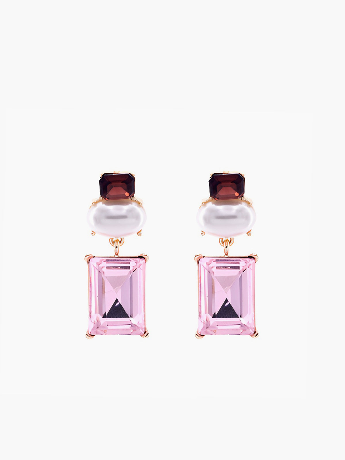 Geometrik Rhinestone Damla Küpe Pembe Bordo Ziron Taşlı