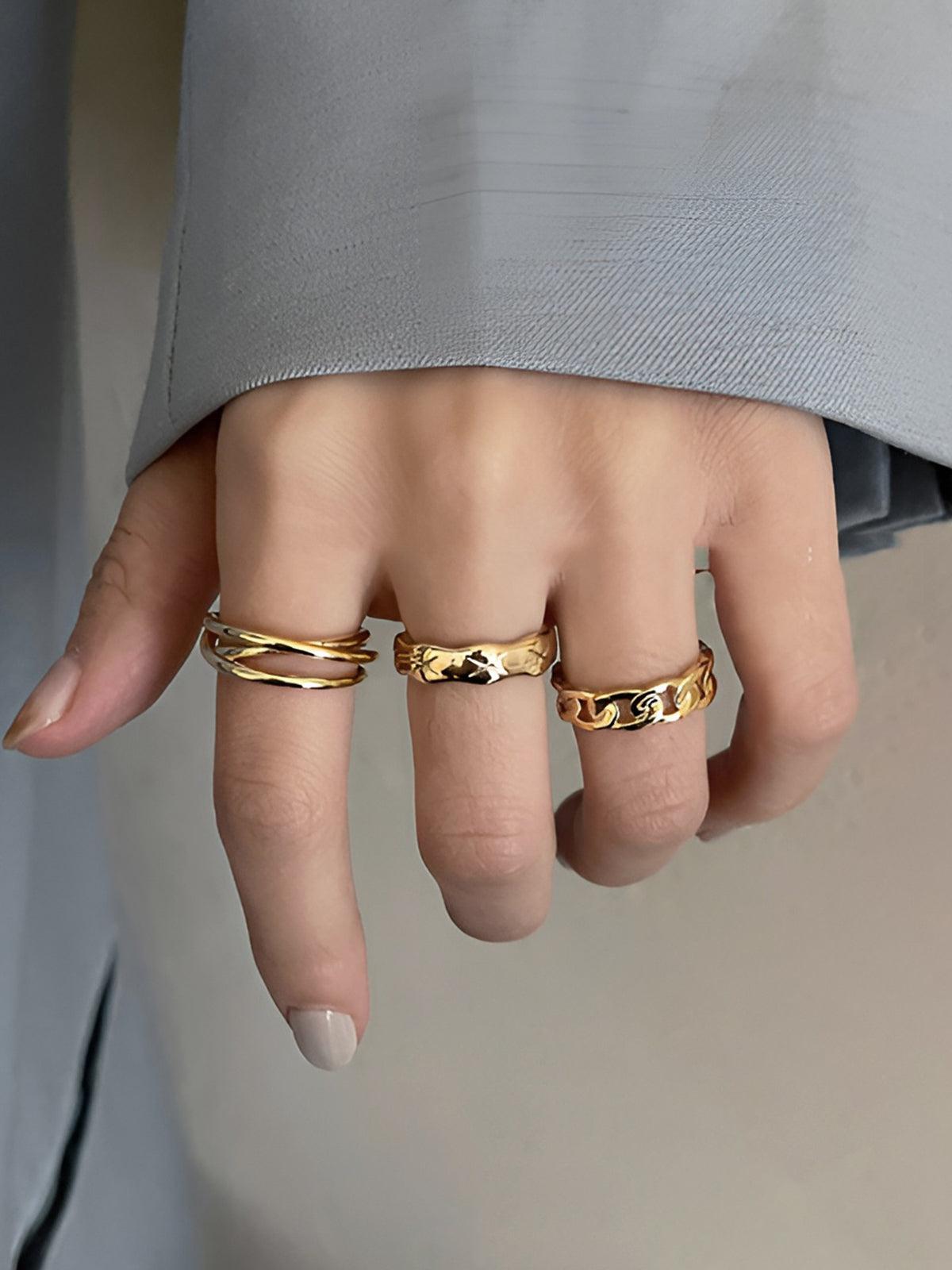 3 Adet Altın Tünel Bükümlü Çember Yüzük Set