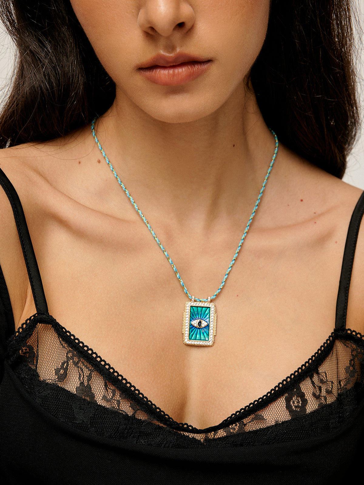 Nazar Boncuklu Koruyucu Kolye Turkuaz Altın Detaylı