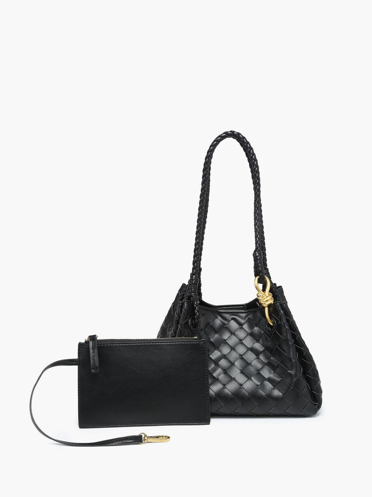 Şık Dokuma Kova Çanta Siyah Altın Detaylı