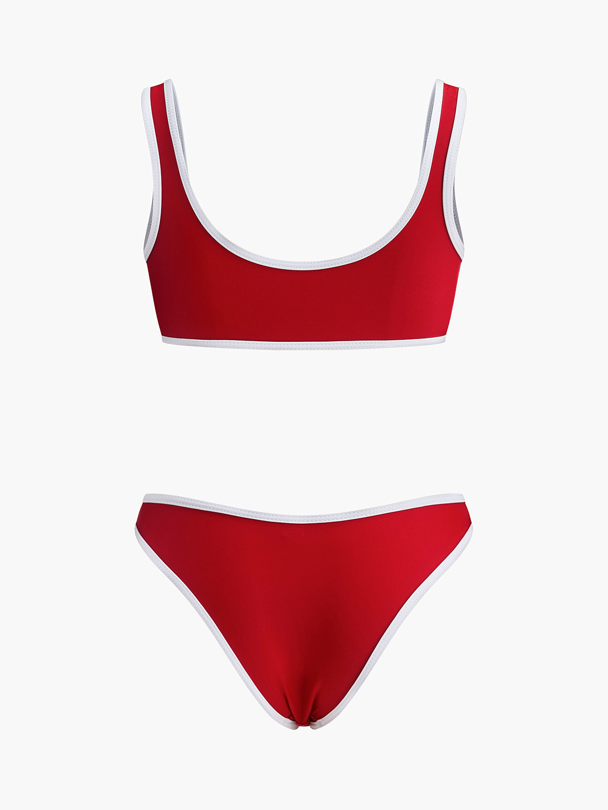 Kontrast Dikişli V Yaka Bikini Takımı Kırmızı
