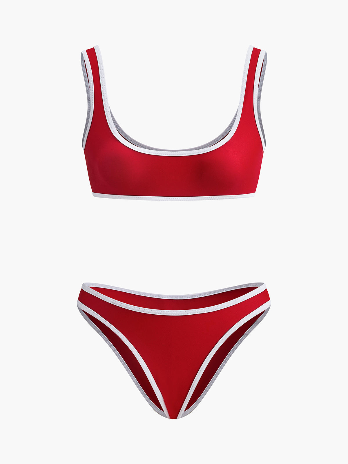 Kontrast Dikişli V Yaka Bikini Takımı Kırmızı