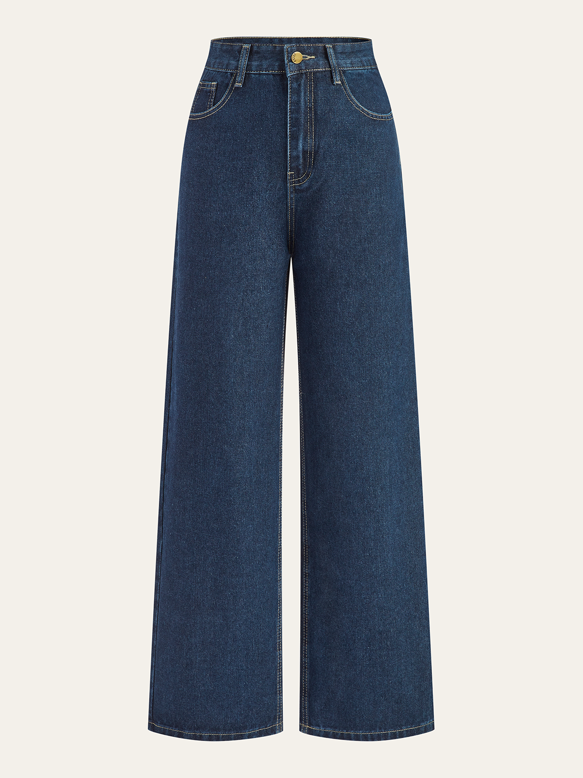 Yüksek Bel Bol Paça Kot Pantolon Lacivert Denim
