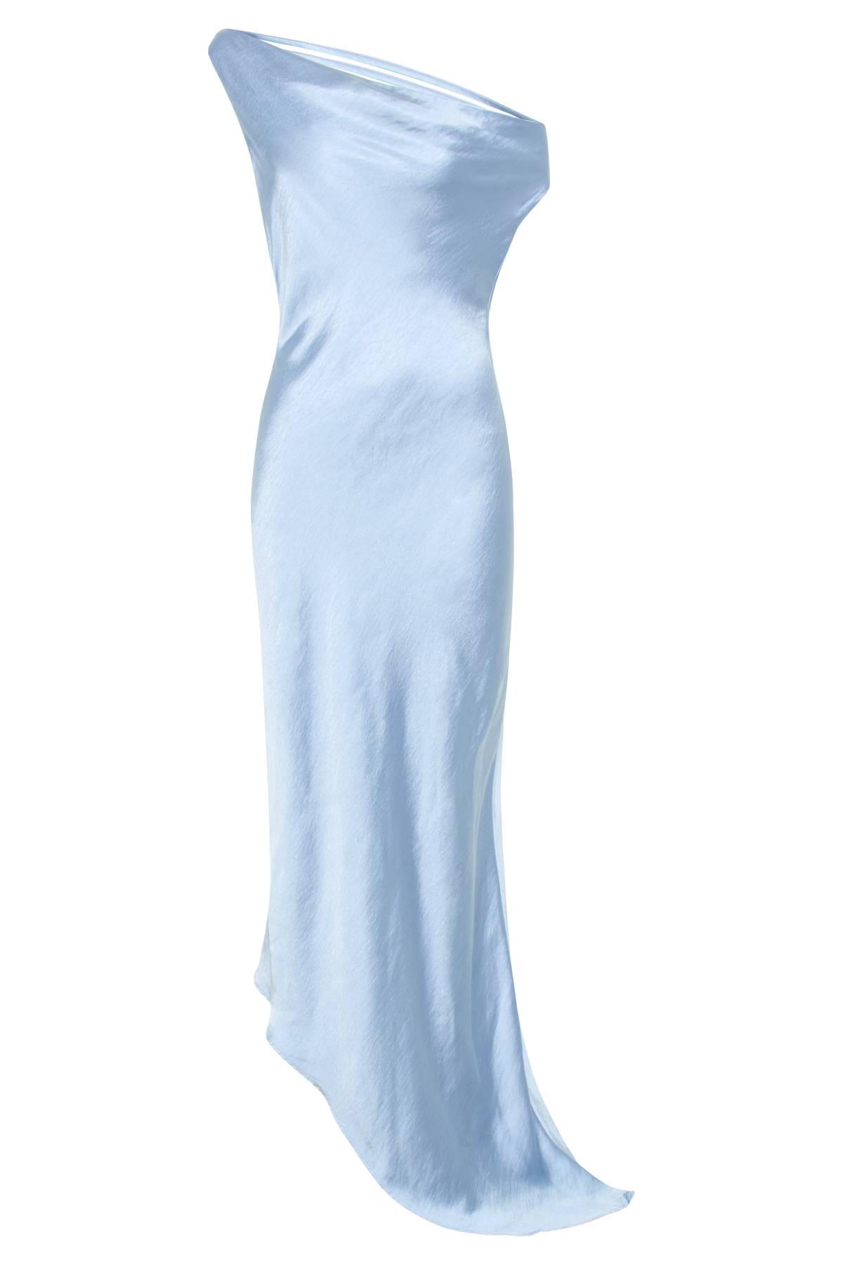 Asimetrik Kenarlı Yvette Slip Maxi Elbise - Peygamber Çiçeği Mavisi
