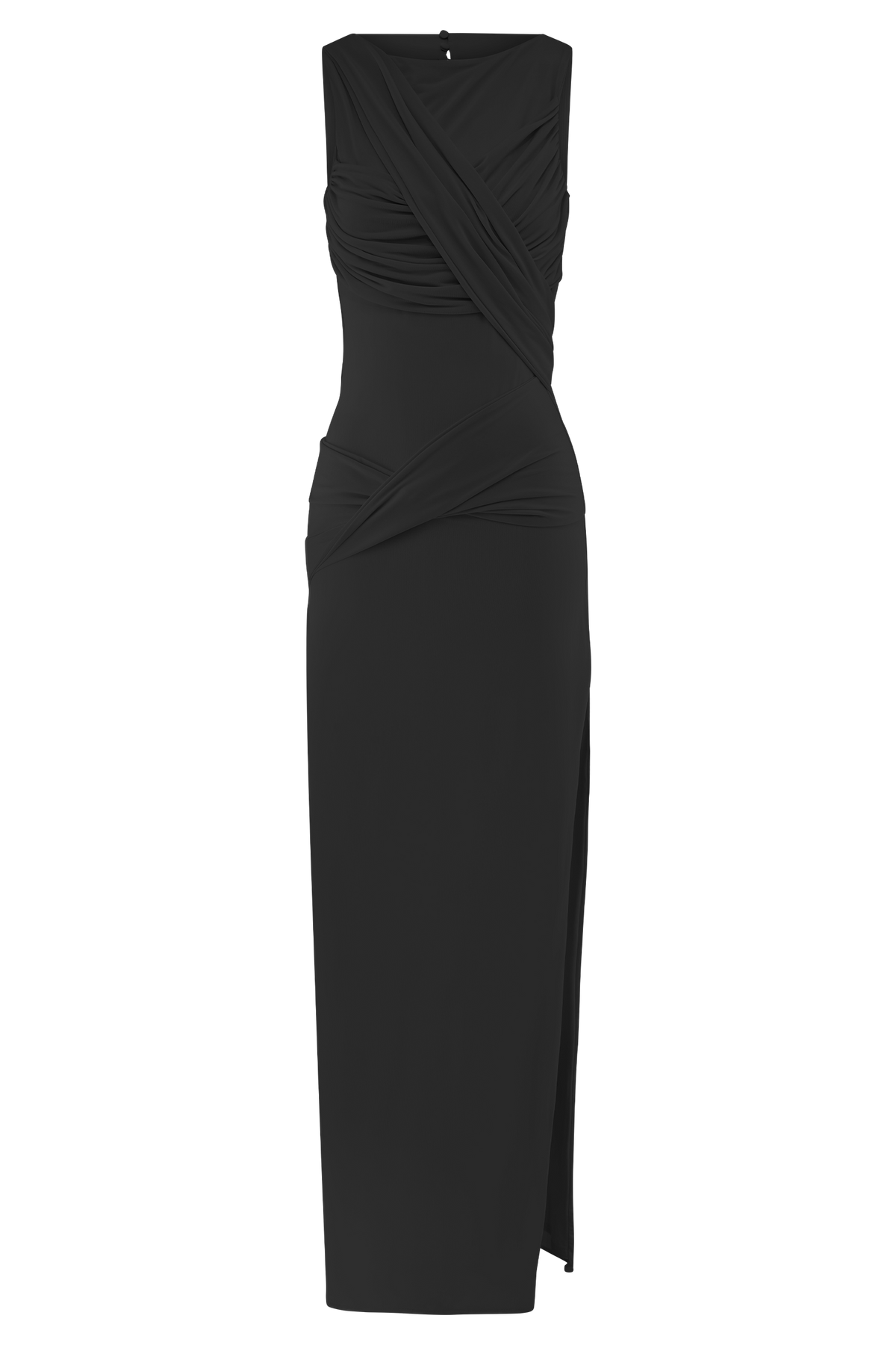 Henley Slinky Drape Maxi Elbise - Siyah