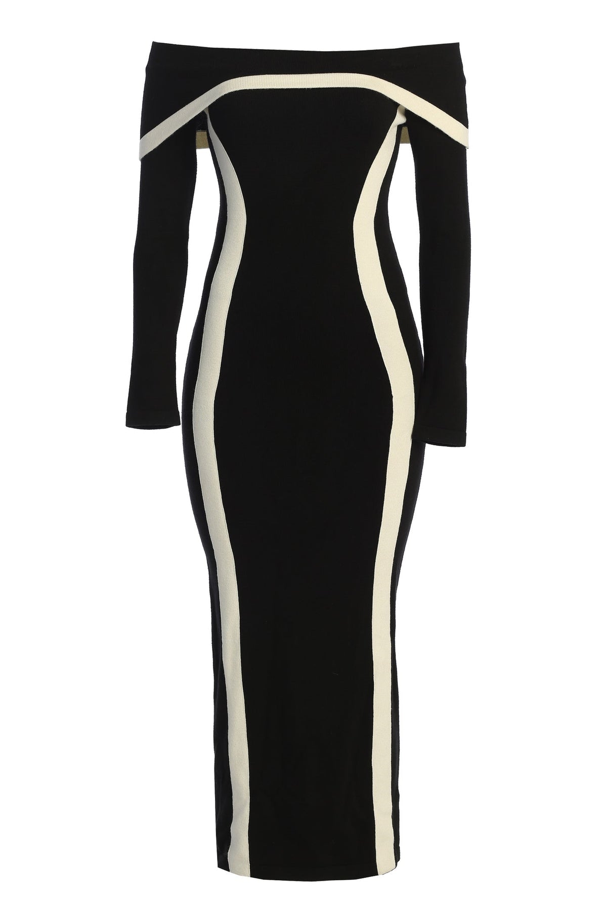 Helen Düşük Omuz Kontrast Uzun Elbise
