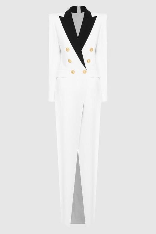 Silas Blok Renk Smokin Maxi Blazer Elbise