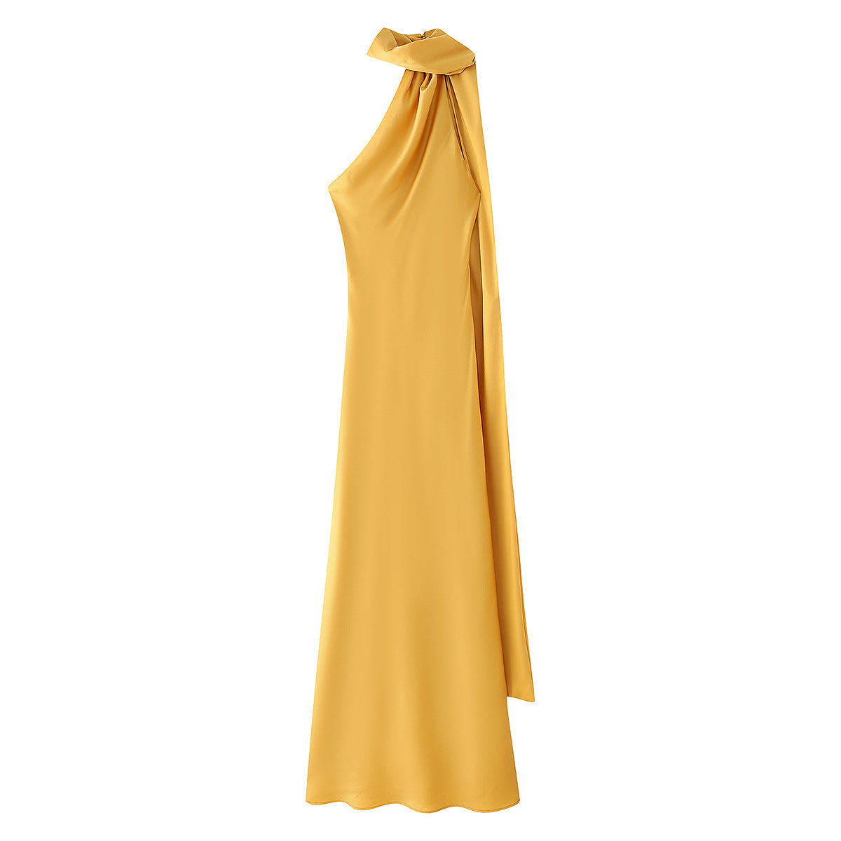 Sırtı Açık Saten Halter Abiye Elbise