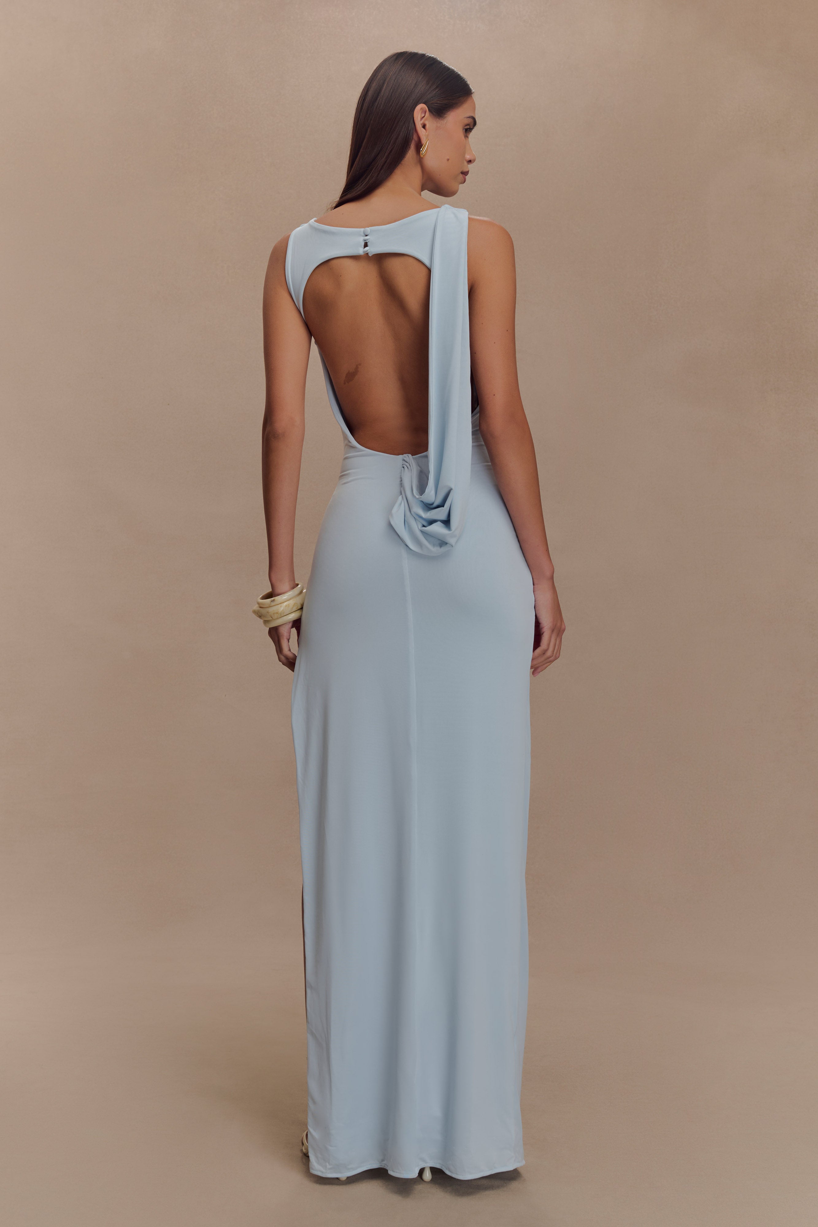 Henley Slinky Drape Maxi Elbise - Soluk Mavi