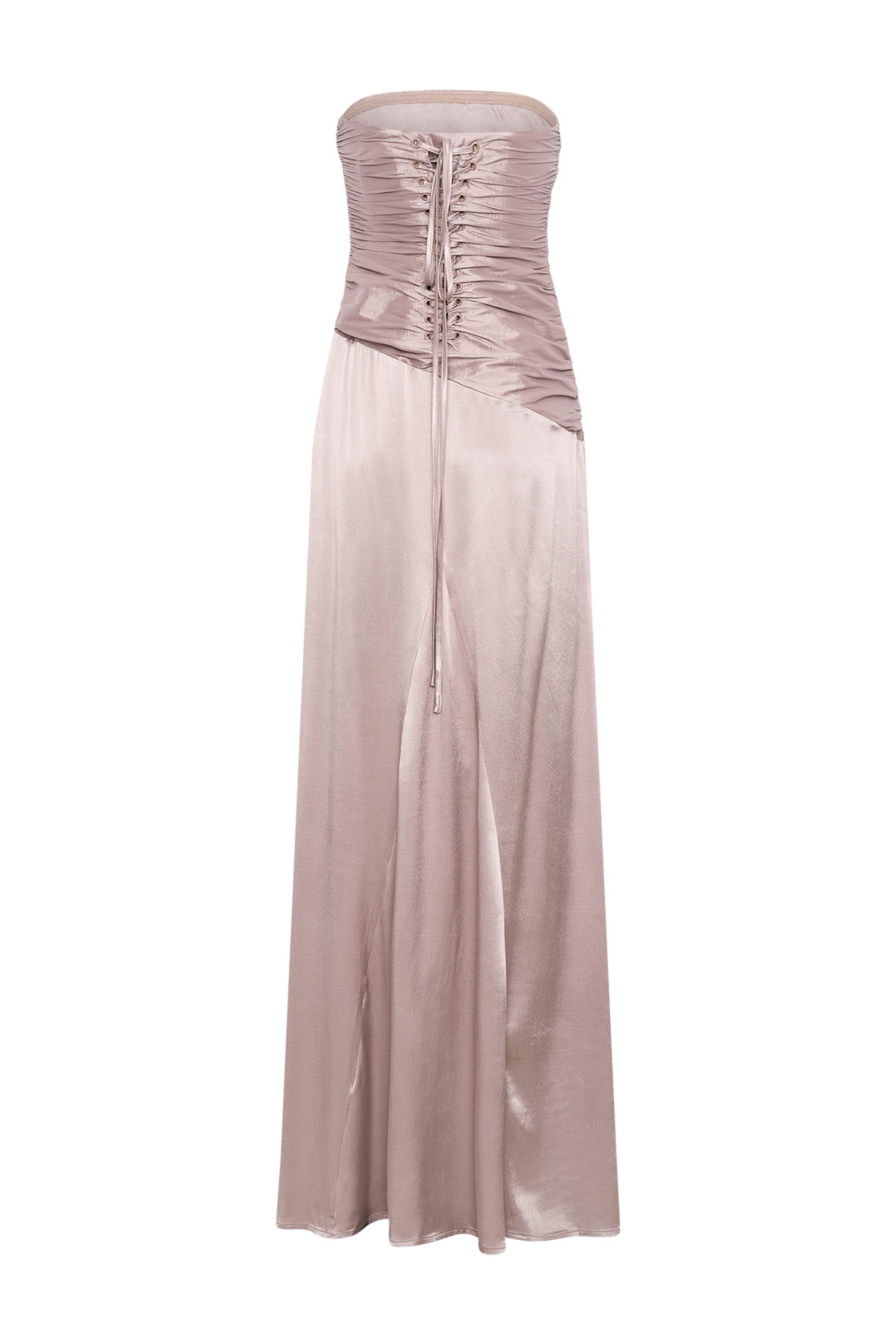 Serena Straplez Tafta Maxi Elbise - Bronz Taupe