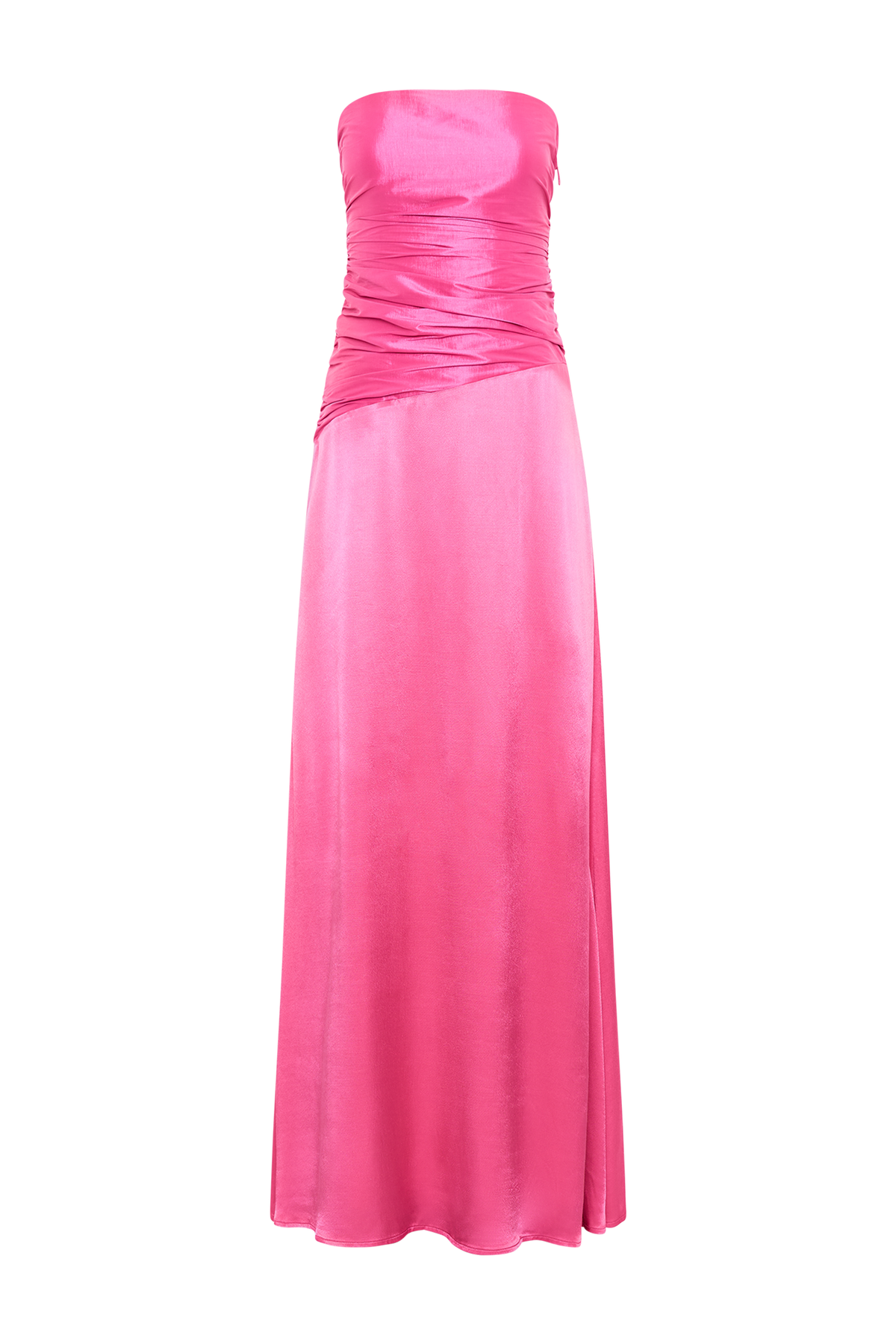 Serena Straplez Tafta Uzun Elbise - Kızıl Pembe