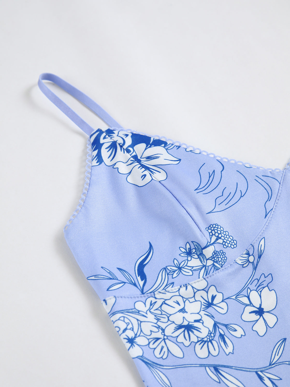 Çiçekli Askılı Maxi Elbise Açık Mavi Slim Fit