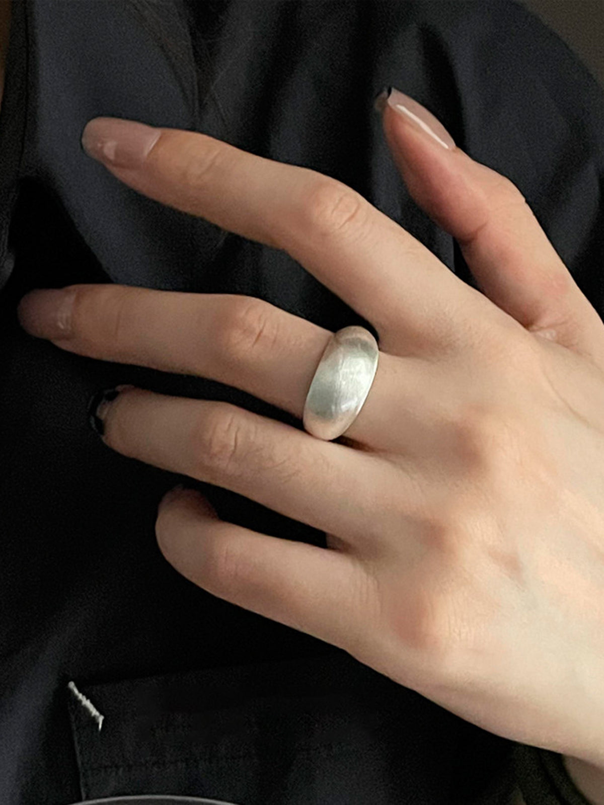 Minimalist Oval Fırçalı Yüzük Gümüş Ayarlanabilir