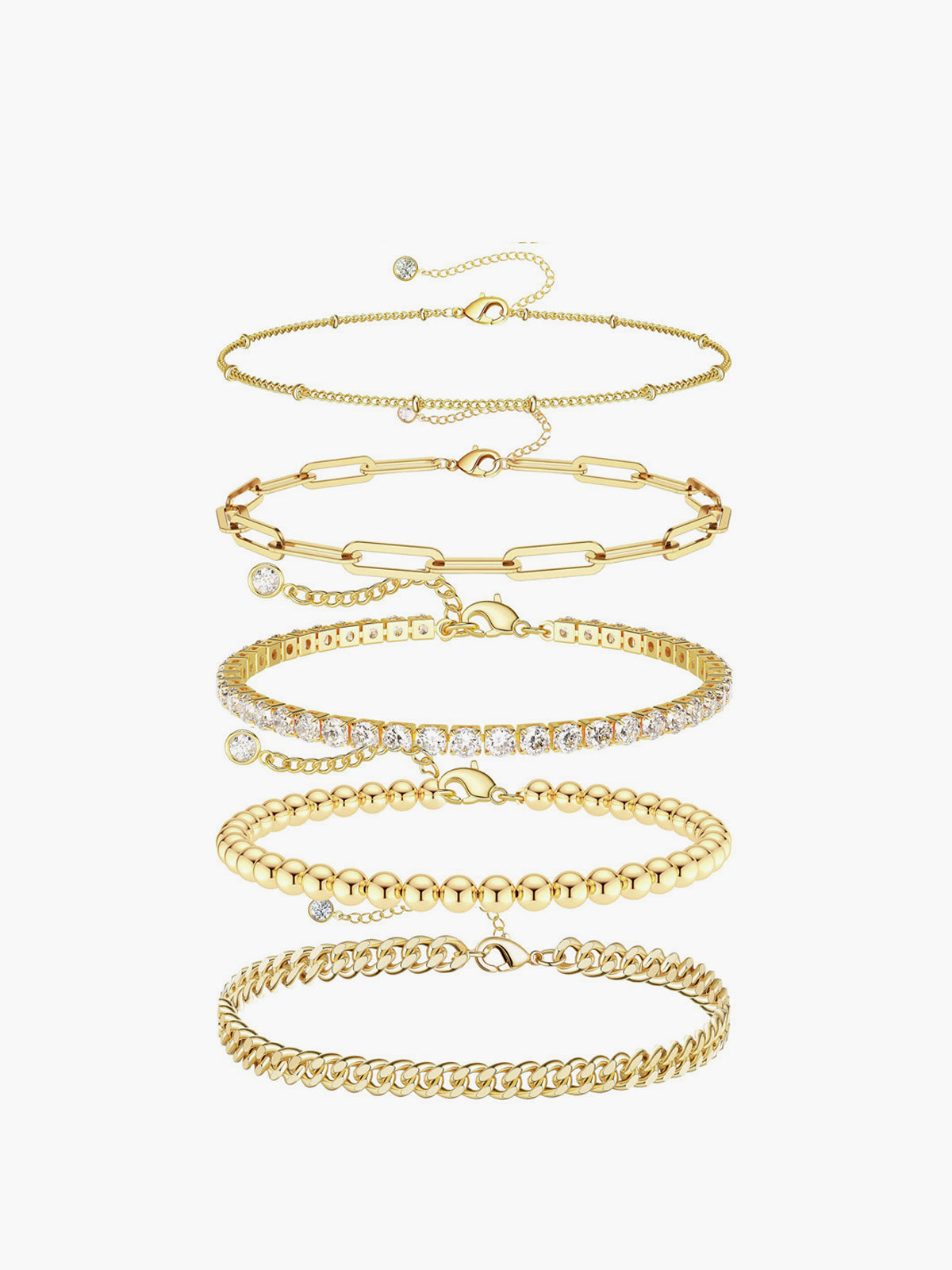 5 Adet Altın Geometrik Bilezik Titan Çelik Ayarlanabilir
