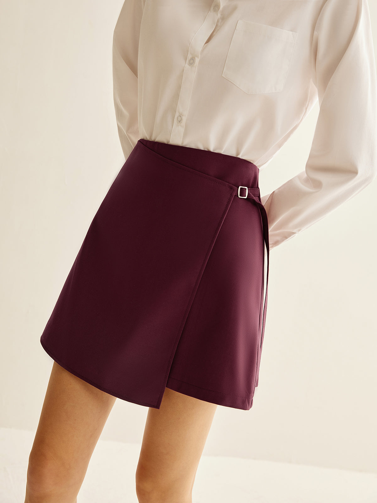 Bordo Sarma Mini Etek Asimetrik Kesim