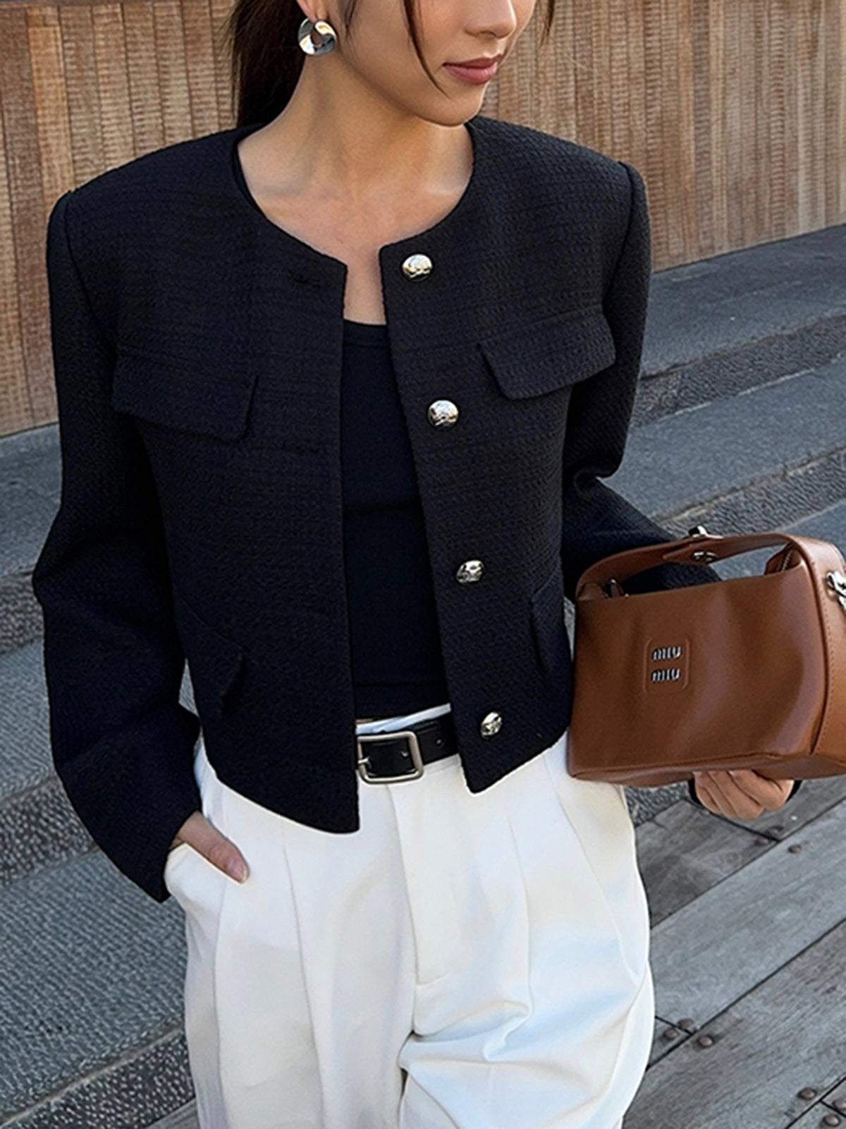Düğmeli Tweed Ceket