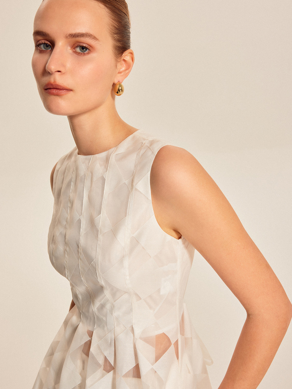 Yarı Şeffaf Geometrik Peplum Üst