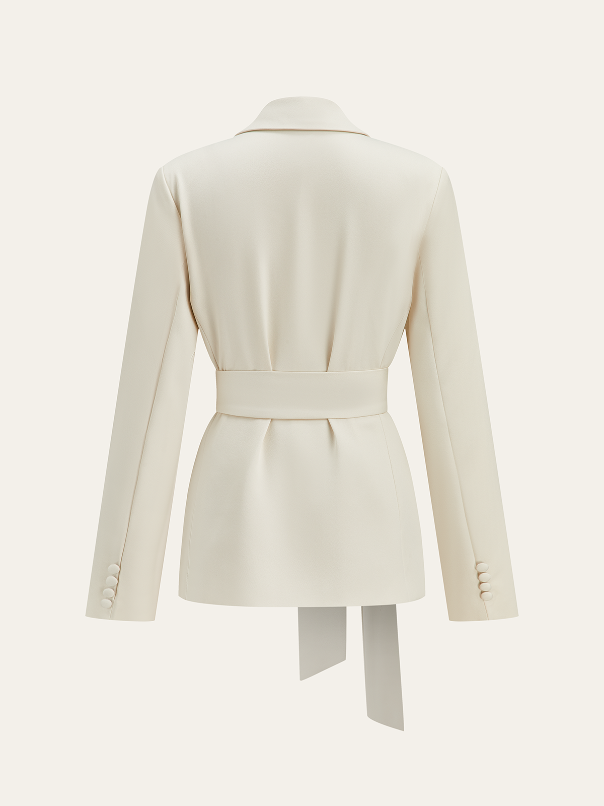Uzun Kollu Kuşaklı Blazer Beyaz Dokuma Ceket