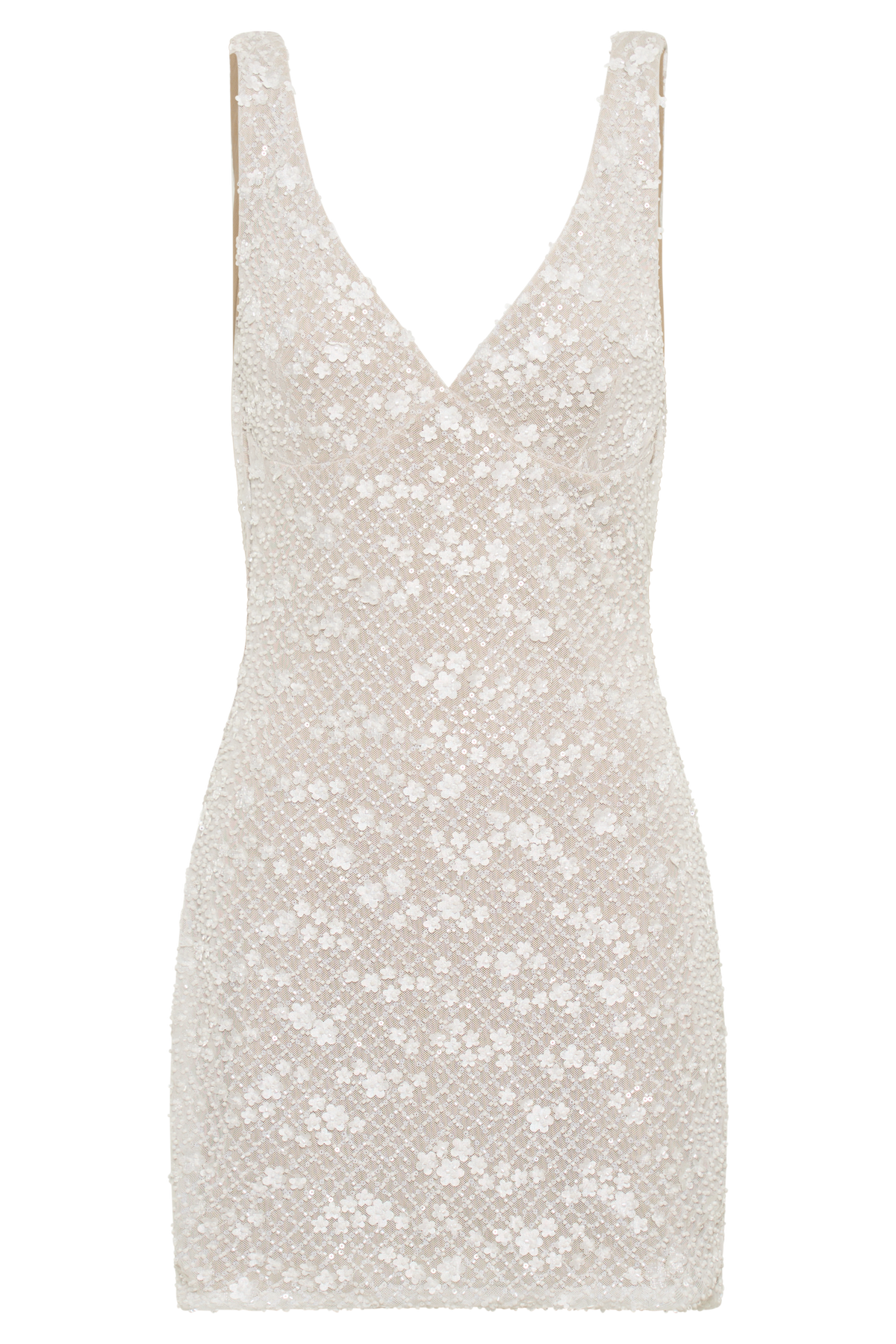 Louanne Daisy Boncuklu Mini Elbise - Beyaz
