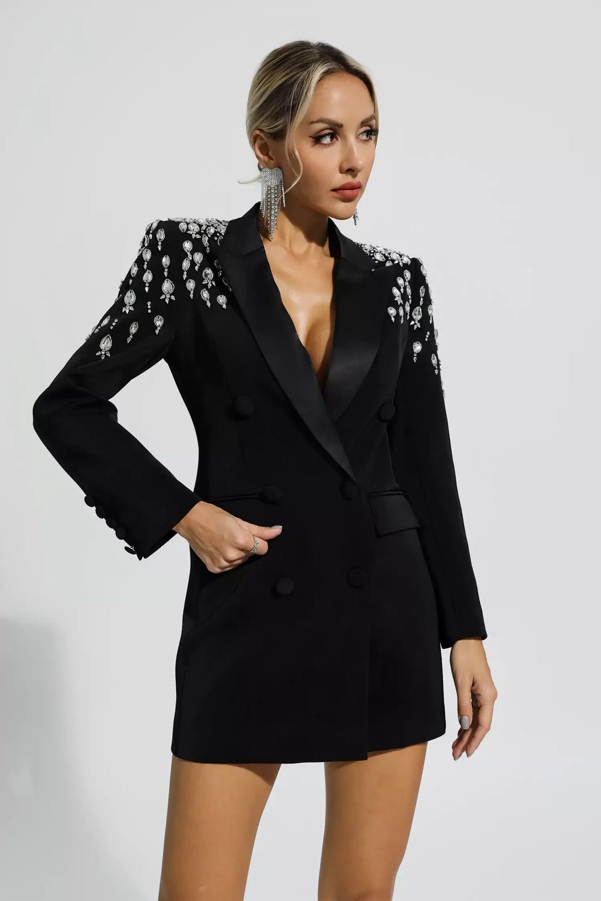 Capri Siyah Pırlanta İşlemeli Blazer