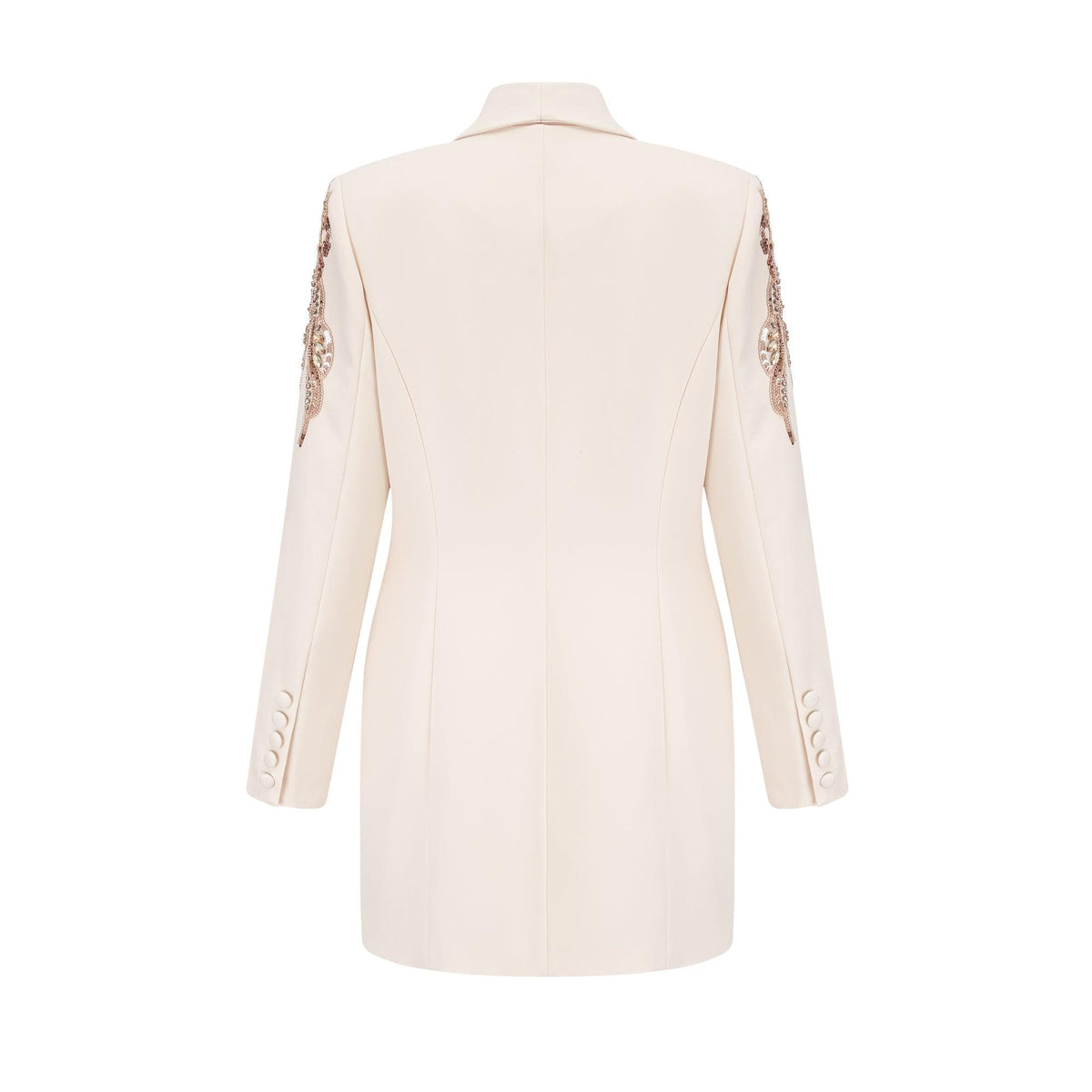 Opulent Grace İşlemeli Krem Blazer Elbise