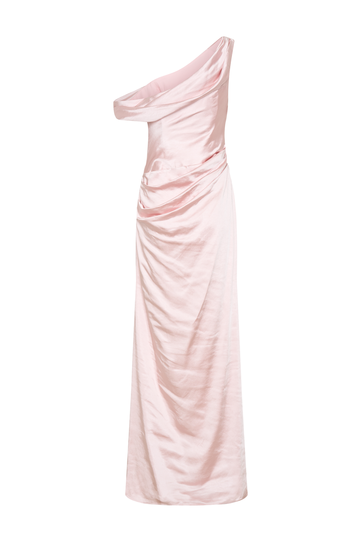 Dalia Düşük Omuzlu Saten Maxi Elbise - Soft Pembe