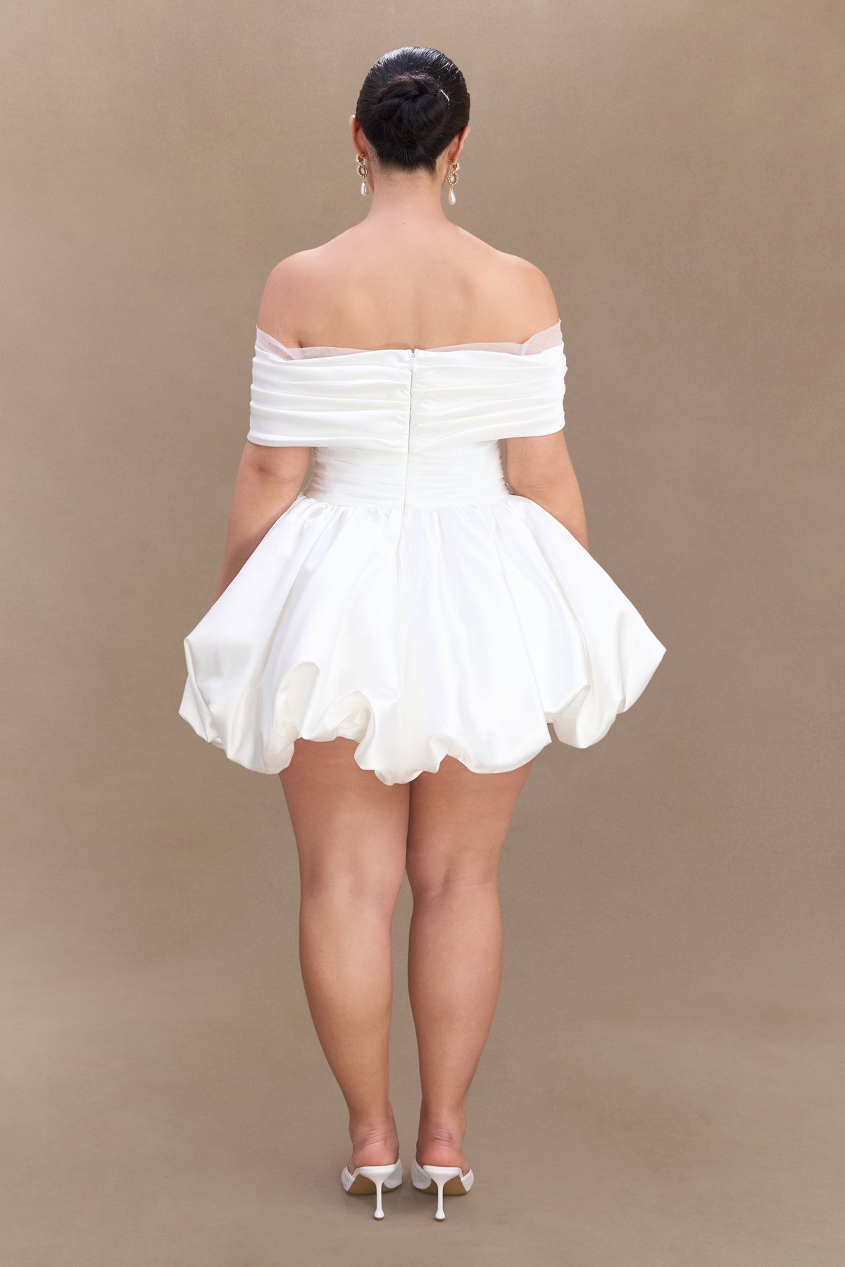 Lauretta Düşük Omuz Mini Elbise - Beyaz