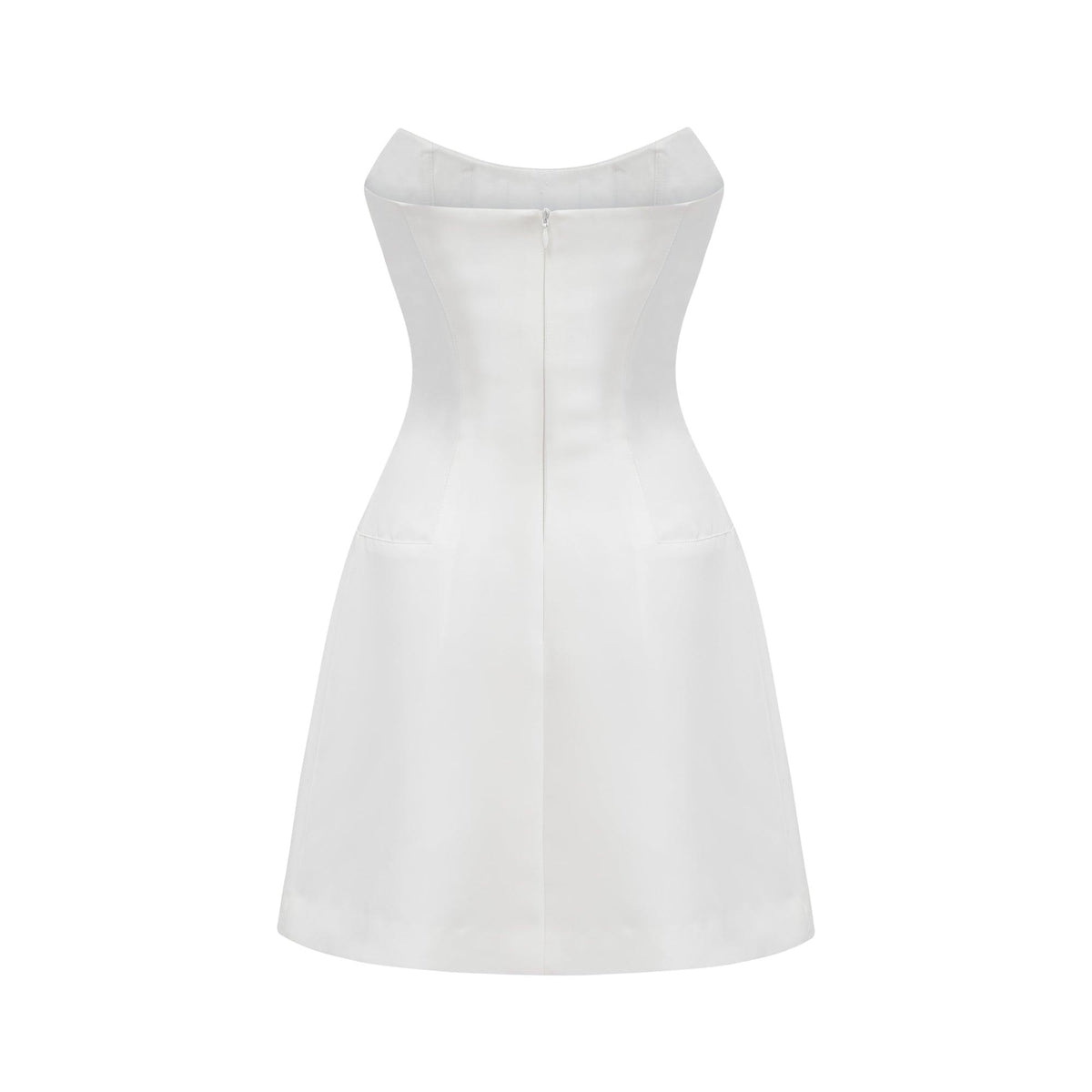 Radiance Elegance Beyaz Taş İşlemeli Straplez Mini Elbise